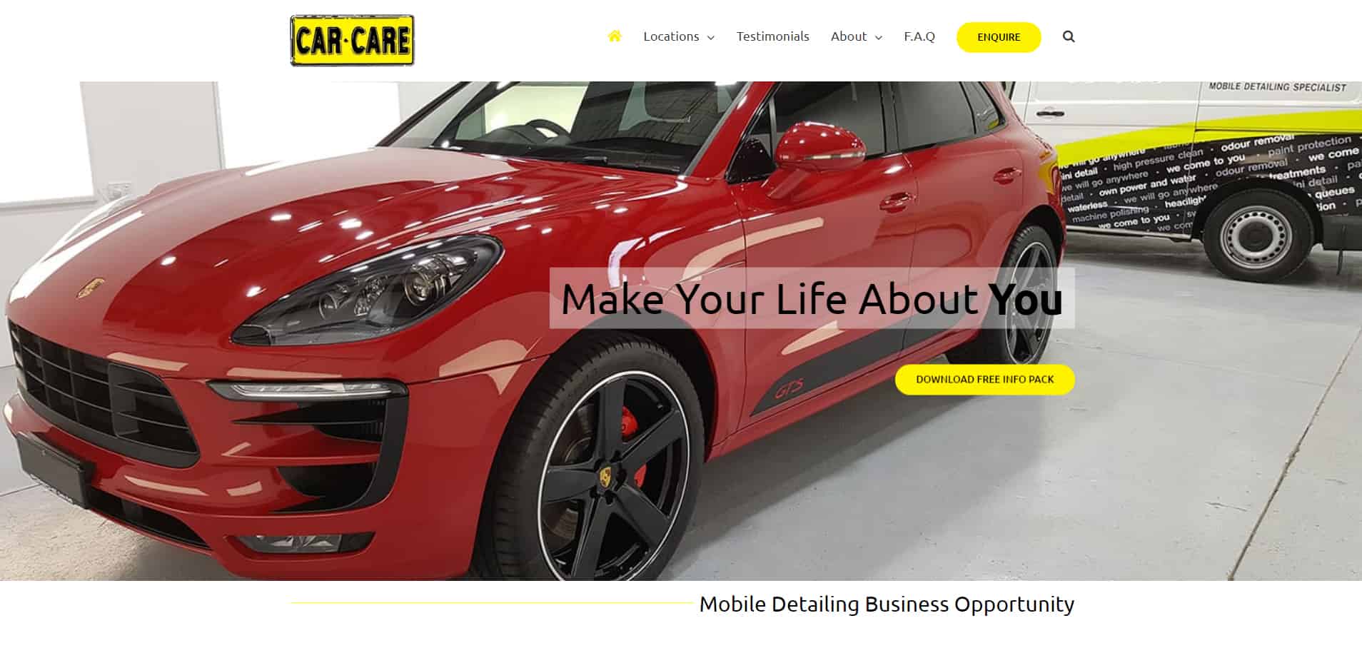The front page of car care franchising website